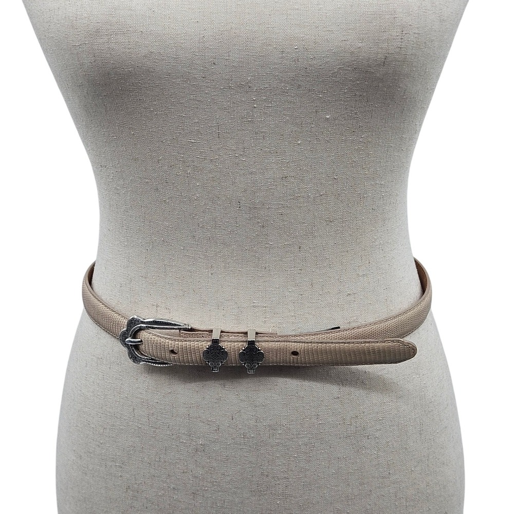 Brighton B10174 Beige Lizard Embossed Leather Skinny Belt Silver Buckle Size M30
